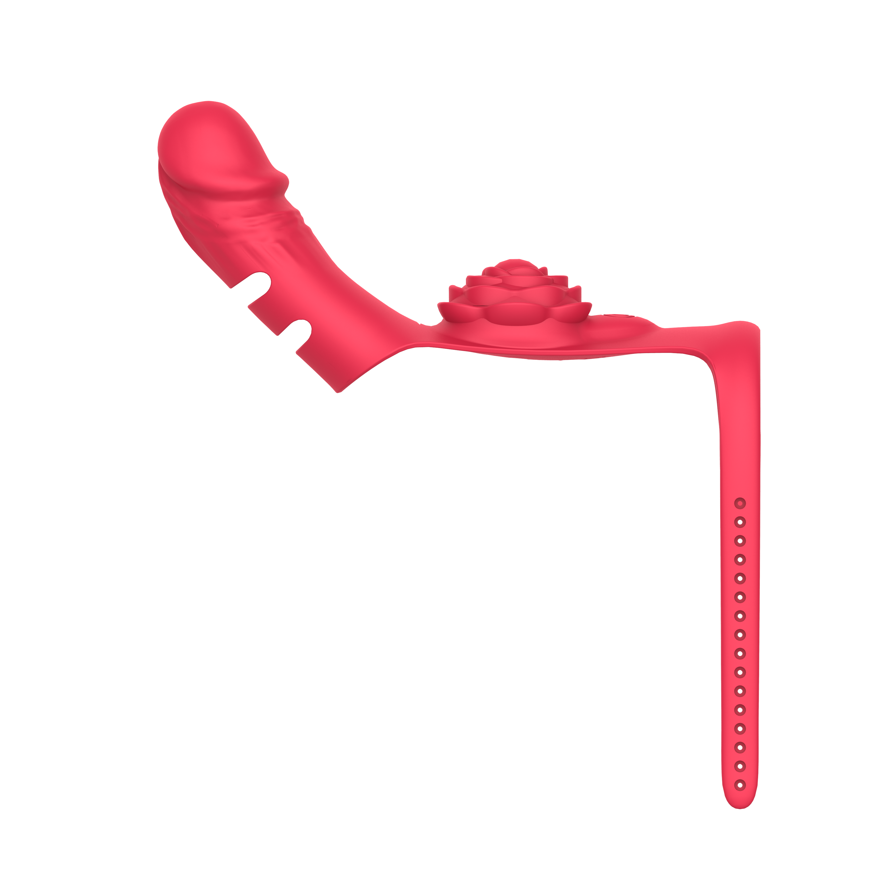 Red silicone wearable finger vibrator with rose design on a white background